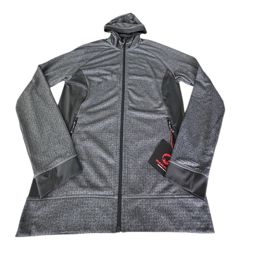 Mammut Women's Elwha Hooded Grid Fleece Full Zip Jacket in Gray Size L